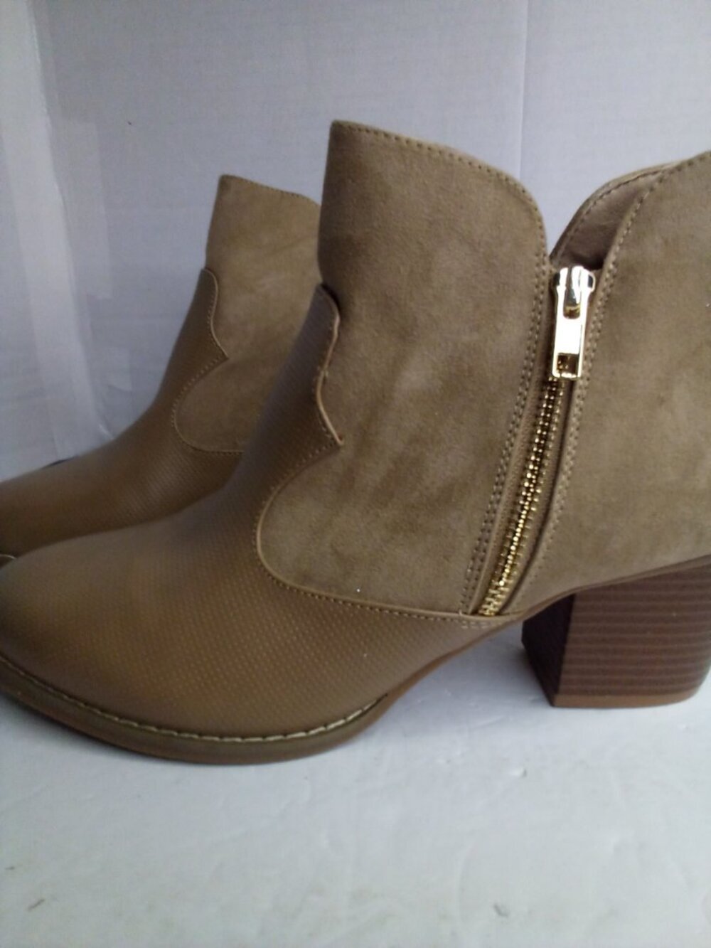 Comfort Est 1946 Ankle Boot Women 10M 10 Side Zip Block Heel Bootie Tan Brown
